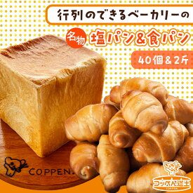 【ふるさと納税】北海道 パン 2種 詰合せ 塩パン 40個 食パン 2斤 北海道産 小麦 トースト 手作り 自家製 焼きたて ベーカリー 朝食 朝ごはん 軽食 モーニング 冷凍 お取り寄せ 食べ比べ セット 人気 ギフト 贈答用 パン屋 こっぺんどっと コッペパン ぱくぱく