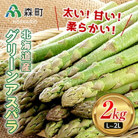 【ふるさと納税】【先行予約】グリーンアスパラ L～2Lサイズ 2kg 北海道森町産（2024年4月下旬頃～7月上旬頃順次発送） ＜道産ネットミツハシ＞ 北海道産 アスパラガス 野菜 旬 産地直送 ふるさと納税 北海道 mr1-0140