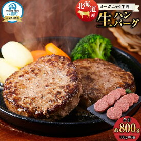 【ふるさと納税】北海道産 オーガニック牛肉 生ハンバーグ約800g【 国産牧草牛 北里八雲牛 オーガニック 牛肉 肉 加工品 牛肉加工品 肉加工品 おうちごはん 簡単調理 八雲町 北海道 】