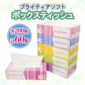 【ふるさと納税】ブライティア ソフト ボックスティッシュ 200組 400枚 60箱 日本製 まとめ買い 日用雑貨 消耗品 日用品 生活必需品 雑貨 備蓄 リサイクル ティッシュ ペーパー 送料無料 北海道 倶知安町