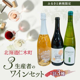 【ふるさと納税】【北海道仁木町 ふるさと納税限定ワインセット】3生産者 ワイン 3本 セット　飲み比べ 3種 お酒 酒 果実酒 晩酌 葡萄 ぶどう ブドウ 料理 食事 お祝い 北海道 仁木町