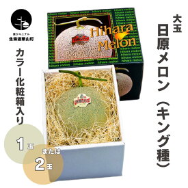 【ふるさと納税】北海道産 大玉「日原メロン（キング種）」2.0kg相当 カラー化粧箱入り《1玉・2玉》