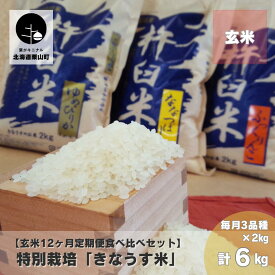 【ふるさと納税】【玄米12ヶ月食べ比べ定期便】特別栽培「きなうす米」 毎月3品種《各月計6kg×12回・各月計15kg×12回》