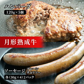 【ふるさと納税】【添加物不使用】月形熟成牛ハンバーグ・ソーセージセット（L）　【 お肉 肉料理 肉の加工品 洋食 惣菜 黒毛和牛 赤身 熟成赤身肉使用 肉本来の旨み ヘルシー 塩分最低限 低塩 】