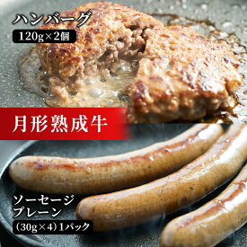 【ふるさと納税】【添加物不使用】月形熟成牛ハンバーグ・ソーセージセット（S）　【 お肉 肉料理 肉の加工品 洋食 惣菜 黒毛和牛 赤身 熟成赤身肉使用 肉本来の旨み ヘルシー 塩分最低限 低塩 】