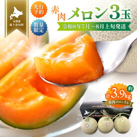 【ふるさと納税】【先行予約】【数量限定】 赤肉メロン3玉【令和8年7月～8月上旬発送】| メロン 北海道 赤玉 セット詰め合わせ オンライン申請 ワンストップ マイページ デザート 果物 フルーツ 赤肉メロン 赤肉 ふるさと納税 北海道 新十津川 新十津川町【12032】