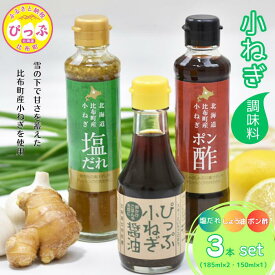 【ふるさと納税】小ねぎシリーズ（塩だれ・醤油・ポン酢） 3本セット【(株)荒尾】タレ ドレッシング 調味料 塩ダレ たれ 醤油 ぽん酢 しょうゆ ねぎ ネギ 葱 北海道 比布町 ぴっぷ 1011-002