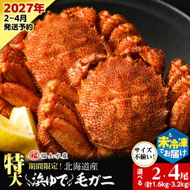 【ふるさと納税】【2027年発送予約】チルドでお届け！ 浜茹で毛ガニ特大サイズ 選べる2尾〜4尾 （不揃い合計約1.6kg〜3.2kg）〈福士水産〉北海道ふるさと納税 利尻富士町 ふるさと納税 北海道 かにふるさと納税 北海道 カニ ふるさと納税 北海道 毛ガニ 毛蟹 冷蔵 新物