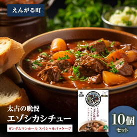 【ふるさと納税】えんがる町「太古の晩餐」エゾシカシチュー 「ガンダムマンホール」スペシャルパッケージ 10個セット ( ふるさと納税 シチュー ガンダムパッケージ エゾシカ レトルト スパイス 北海道 遠軽町 ) en01-00204