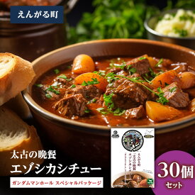 【ふるさと納税】えんがる町「太古の晩餐」エゾシカシチュー 「ガンダムマンホール」スペシャルパッケージ 30個セット ( ふるさと納税 シチュー ガンダムパッケージ エゾシカ レトルト スパイス 北海道 遠軽町 ) en01-00207