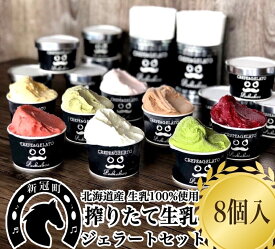 【ふるさと納税】83 生乳の極みプレミアムジェラートセットA(8個入り) 10,000円【生乳　極み　搾りたて　おいしさ　生かした　当店自慢　ミルク味　チョコ　抹茶　ベリー　定番　セット 北海道 新冠町 】