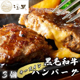 【ふるさと納税】 北海道産 黒毛和牛 こぶ黒 チーズ イン ハンバーグ 3個 ブランド牛 ハンバーグステーキ BBQ バーベキュー 牛肉 ブランド 牛 肉 ビーフ 黒毛 和牛 お惣菜 惣菜 冷凍 北海道 新ひだか町 ＜LC＞