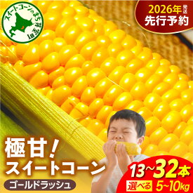 【ふるさと納税】【先行予約】 とうもろこし ファームミリオン の 極甘 スイートコーン ( 選べる内容量 : 5kg 13～16本 / 10Kg 26～32本 ) 【2026年8月上旬〜8月中旬頃発送】| ゴールドラッシュ とうきび コーン お取り寄せ 産地直送 送料無料 国産 北海道 十勝 芽室町