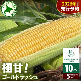 【ふるさと納税】【先行予約】 2026年産 極甘 とうもろこし ゴールドラッシュ 10本 ( 5kg )【7月下旬～8月下旬にかけて順次発送】 北海道産 期間限定 とうきび コーン フレッシュ 甘い 産地直送 特産 特産品 北海道産 道産 お取り寄せ 冷蔵 送料無料 国産 北海道 十勝 芽室町