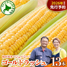 【ふるさと納税】【先行予約】 2026年産 とうもろこし 北海道産 スイートコーン ゴールドラッシュ 13本 【2026年7月下旬～8月上旬頃配送】コーン 糖度 甘い 生 野菜 BBQ 産地直送 冷蔵 送料無料 お取り寄せ 北海道 十勝 芽室町 めむろ