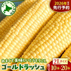 【ふるさと納税】【先行予約】 2026年産 とうもろこし 北海道産 ゴールドラッシュ 2L サイズ ( 選べる : 10本 / 20本 )【2026年8月上旬～8月下旬頃配送】 スイートコーン コーン 朝採り 産地直送 糖度 生 野菜 新鮮 BBQ 冷蔵 送料無料 お取り寄せ 北海道十勝 芽室町