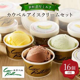 【ふるさと納税】新鮮濃厚ミルク　カウベルアイスクリームセット9種16個_ アイス アイスクリーム ジェラート カップアイス スイーツ デザート 北海道 大樹町 人気 美味しい バニラアイス バニラ チョコ ミルク メロン 【配送不可地域：離島】【1398012】