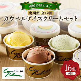 【ふるさと納税】【毎月定期便】カウベルアイスクリーム9種16個セット 新鮮濃厚ミルク 北海道産素材 全12回【配送不可地域：離島】【4008599】