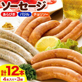 【ふるさと納税】 ソーセージ 3種セット 4本入り×3種セット あらびき バジル チョリソー ろうへるんはうすだいさく《45日以内に出荷予定(土日祝除く)》 北海道 本別町 送料無料 ウインナー おつまみ 朝食 ギフト