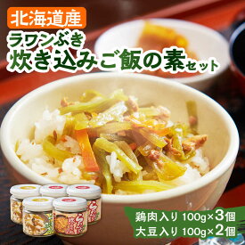 【ふるさと納税】 ラワンぶき 炊き込みご飯の素 （ 鶏肉 3個・ 大豆 2個）《足寄町》【NPO法人あしょろ観光協会】 ご飯の素 炊き込みご飯の素 螺湾ぶき 螺湾ブキ ラワンブキ 手作り セット 食べ比べ 詰め合わせ 詰合せ 缶詰 北海道産 北海道 道産 国産 [BEAE015]