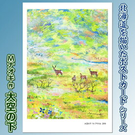 【ふるさと納税】北海道 絵葉書（ハガキ） 贈呈用 大空の下（アクリル画）｜アート アーティスト 1000円 Mナオキオリジナル アート 贈呈用 記念品 返礼品 インテリア 壁掛け 風景画 風景写真 作品 北海道 釧路町 釧路超 特産品 br09