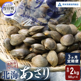 【ふるさと納税】砂出し済み！ 北海道 厚岸産 北海あさり 2kgお届け (500g×4パック) 【 3ヵ月 定期便 】 (各回2kg×3ヶ月分,合計約6kg) 　お届け：2025年10月～2026年7月末まで