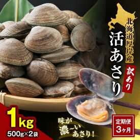 【ふるさと納税】3カ月 定期便 北海道 厚岸産 訳あり 活あさり 500g×2(各月1kg、合計3kg) アサリ 貝類 海産物 旨み 砂出し済み 厚岸産あさり 　お届け：2025年9月～2026年7月中旬まで