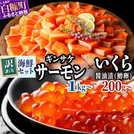 【ふるさと納税】ギンサケ サーモン 1kg / 2kg × いくら醤油漬け 鱒卵 200g / 400g / 800g 魚 海鮮 小分け 大容量 でたっぷりお届け ふるさと納税 いくら サーモン 刺身 鮭 銀鮭 生食用 さけ サケ ふるさと ランキング 人気 高評価 魚介類 魚介 北海道 白糠町