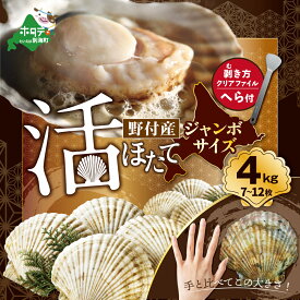 【ふるさと納税】 高評価 ★5.0 【先行予約】 テレビで紹介！野付の ジャンボホタテ の 活ホタテ 4kg相当 殻付き 北海道 野付産 特大 食べ応え抜群 7～12枚 ＜朝どり新鮮出荷!＞( ふるさと納税 ほたて 活きほたて 生ホタテ 生帆立 貝柱 天然 刺身用 旬 訳あり )