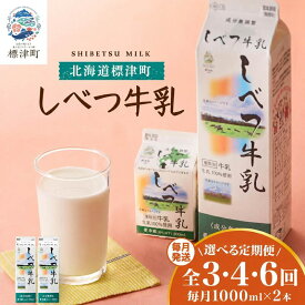 【ふるさと納税】 ＜ 毎月 定期便＞ 選べる 3~6ヶ月 しべつ牛乳 1L × 2本 北海道産 パックミルク 全3~6回 定期便 牛乳 乳製品 生乳 生乳100% 国産 ミルク みるく ぎゅうにゅう 乳 標津 しべつ【配送不可地域：離島】
