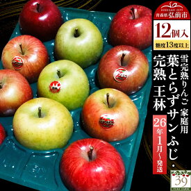 【ふるさと納税】 【26年1月〜発送】りんご 【 数量限定 】雪完熟りんご 糖度13度以上 家庭用 葉とらずサンふじ ・ 完熟 王林 12個入り