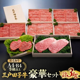 【ふるさと納税】「三戸田子牛」豪華セット 合計3kg【リブロース400g・サーロイン200g×2・ヒレ150g×2・肩ロース500g×2・モモ450g×2】化粧箱入り黒毛和牛A4・B4等級以上 国産牛 肉 霜降り 牛 青森県 牛肉 希少 送料無料