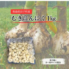 【ふるさと納税】青森県田子町産 むきにんにく1kg(S～Mサイズ混合)業務用　 薬味 無着色 保存料不使用 田子産にんにく使用