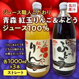 【ふるさと納税】 ジュース職人こだわり 青森紅玉りんご ＆ ぶどうジュース 100%ストレート (無添加) 各3本 計6本入【名川果汁】 青森りんご アップル リンゴ 林檎 ブドウ 葡萄 グレープ フルーツ王国 青森県 南部町 ストレート 生ジュース 1L 1l 1000ml 果物 F21U-137