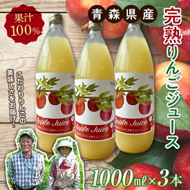 【ふるさと納税】 青森県産 果汁100% 完熟りんご ジュース（1000ml瓶×3本） 【誠果園】 青森りんご フルーツ王国 青森 県産 南部町 ストレート 生ジュース 1L 1l 林檎 リンゴ アップルジュース 無添加 F21U-150