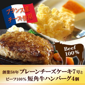 【ふるさと納税】スプーンで食べる『チロルのクリームチーズケーキ7号』と『短角牛100%ハンバーグ4個』【配送不可地域：離島・沖縄県】【1630531】