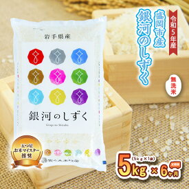 【ふるさと納税】【6か月定期便】盛岡市産 銀河のしずく 無洗米 5kg×6か月 合計30kg（ 岩手県 盛岡市 白米 お米 こめ 精米 定期 米 5キロ 5kg ブランド米 おこめ コメ 6ヶ月 6か月 ごはん ご飯 弁当 おにぎり お取り寄せ 送料無料 ）　【定期便・ 岩手県盛岡市 】