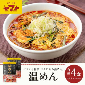 【ふるさと納税】温麺 ヤマト 4食 (1袋2食×2パック) セット 詰め合わせ 焼肉冷麺ヤマト 辛麺 スープ ピリ辛 盛岡冷麺 焼肉屋 生麺 麺 麺類 スープ 惣菜 昼食 夜食 夕食 岩手 岩手県 盛岡市
