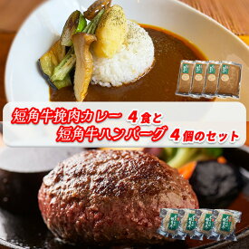 【ふるさと納税】肉専門レストラン「パイオニアファーム」　短角牛焼き上げハンバーグ4個と短角牛挽肉カレー4食セット【楽天】