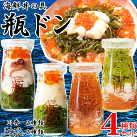 【ふるさと納税】海鮮丼の具 瓶ドン 川秀2種類 浄土ヶ浜パークホテル2種類 計4種類セット 岩手県宮古市名物_ 海鮮丼 瓶ドン 詰め合わせ 4種 イカ タコ 紅葉漬 サーモン いくら メカブ 海鮮 魚介 三陸 人気 冷凍 送料無料 岩手県 宮古市 【配送不可地域：離島】【1681386】