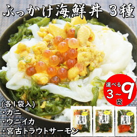 【ふるさと納税】川秀のぶっかけ海鮮丼の具(ウニイカ・カニ・宮古トラウトサーモン) 3袋/6袋/9袋 冷凍セット_ 海鮮丼 具 セット 3種 詰め合わせ 味付き めかぶ 蟹 かに 雲丹 うに 烏賊 いか サーモン いくら 海の幸 冷凍 岩手県 宮古市 【配送不可地域：離島】【G1635118】