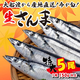 【ふるさと納税】 【予約受付】 特大さんま 1尾150g以上 5尾 冷蔵 期間限定 鮮秋刀魚 [ 発送:2026年9月〜2026年11月下旬頃まで] 冷蔵さんま 新鮮 鮮度 産地直送 さんま祭り サンマ祭り 肴 簡単調理 ごはん 三陸 岩手 大船渡市 サンマ 秋刀魚 生 被災 震災 支援 応援 鎌田水産