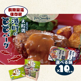 【ふるさと納税】 大船渡港町のととバーグ 選べる味 2種 ( デミグラス ・ てりやきソース ) 110g ×10個 セット 国産さば使用 おかず 夕食 温めるだけ 簡単調理 サバ 鯖 常温保存 食べ切りサイズ さば ハンバーグ 長期保存 常温保存 防災 おさかなハンバーグ