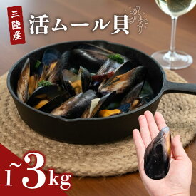 【ふるさと納税】 国産 活ムール貝 選べる 1kg～3kg 冷蔵 ムール貝 ムラサキ貝 しゅうり貝 殻付き 新鮮 産地直送 お取り寄せ グルメ 魚介類 魚貝類 ワイン 酒蒸し パスタ パエリア スープ カレー 出汁 料理 パーティー 貝 三陸 岩手県 大船渡市 10000円 5000円 送料無料