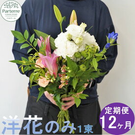 【ふるさと納税】定期便/12ヶ月 花 お供えのお花 洋花のみ使用 1束 生花 パルテール便り付き 命日 法事 秋彼岸 春彼岸 正月 花工房パルテール
