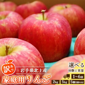 【ふるさと納税】北上産 訳あり りんご 量が選べる 5個入り・2kg ・ 5kg 、回数 1回〜 6回 定期便 北上産 岩手県産 黄王 つがる ジョナゴールド 星の金貨 スリムレッド ふじ フジ シナノゴールド 季節限定 リンゴ 岩手県 北上市 P&Cリンク
