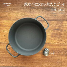 【ふるさと納税】岩鉄鉄器 ダクタイルポット22 ＆ 鉄たまご ×4個 セット 鉄鍋 両手鍋 IH対応 軽量 錆びにくい お手入れ簡単 鉄分補給 キャンプギア 鉄器 鉄なべ IH ガス 対応 岩手製鉄