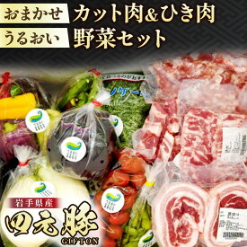 【ふるさと納税】岩手ブランド豚 四元豚 おまかせカット肉＆ひき肉 うるおい野菜セット 季節の野菜セット GIFTON お歳暮 新鮮 うるおい春夏秋冬 希少 豚 肉 ポーク 豚バラ ロース トンテキ しゃぶしゃぶ 薄切り ごえん株式会社 F0144 ※レビューキャンペーン対象品