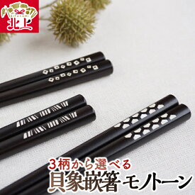 【ふるさと納税】貝象嵌 黒檀箸 モノトーン 3柄から選べる なぎ あられ つなぎ ギフト箱入り プレゼント 贈り物 岩手県 北上市 夢工房 D0536 かわいい 工芸品 シック シンプル
