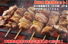 【ふるさと納税】【BBQ焼き鳥セット】岩手県産鶏もも串（生冷凍）20本＆岩手切炭（GI）3kg